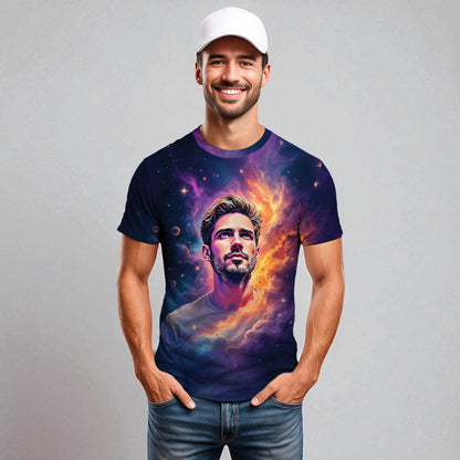 Custom Face Surreal Cosmic Art T-Shirt – Personalized Galaxy Universe Tee with Trippy Sci-Fi Design for Unique Gifts & Style