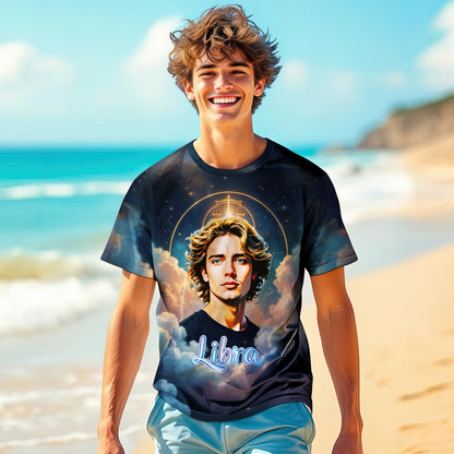 Custom Zodiac Shirt - Surreal Cosmic Art Tee with Your Face | Libra | Personalized Horoscope Gift