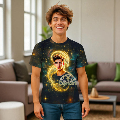 Custom Zodiac Shirt - Surreal Cosmic Art Tee with Your Face | Capricorn | Personalized Horoscope Gift