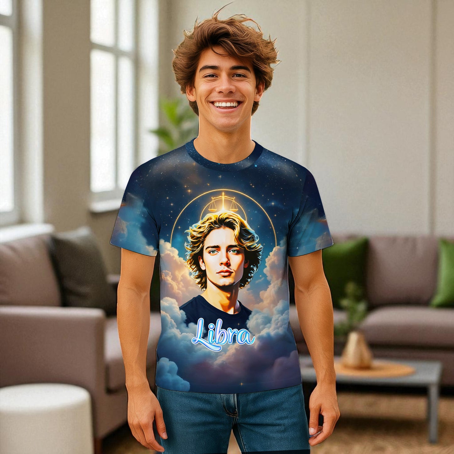 Custom Zodiac Shirt - Surreal Cosmic Art Tee with Your Face | Libra | Personalized Horoscope Gift