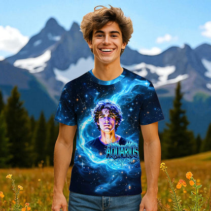 Custom Zodiac Shirt - Surreal Cosmic Art Tee with Your Face | Aquarius | Personalized Horoscope Gift