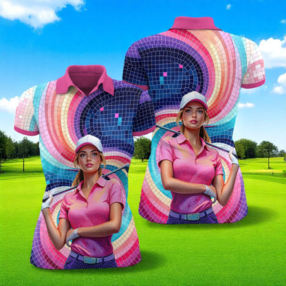 Custom Face Artistic Golf Polo Shirt for Women - Mosaic Design Style 1