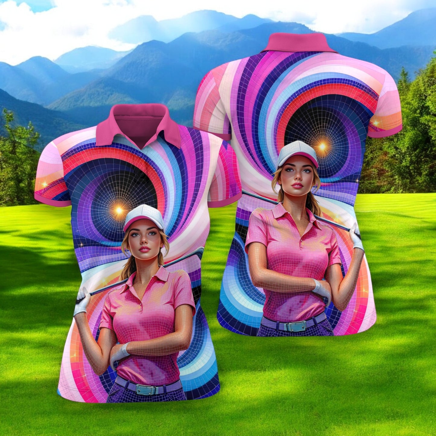 Custom Face Artistic Golf Polo Shirt for Women - Mosaic Design Style 9