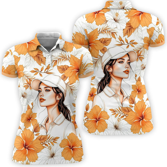 Women’s Custom Face Hibiscus Polo Shirt – Personalized Tropical Floral Polo, Unique Gift for Her, Stylish Custom Golf & Casual Wear Style 10