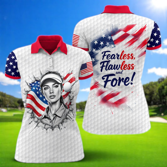 Custom Women’s Golf Polo Shirt – USA Flag Design with Personalized Face | Patriotic Sportswear for Female Golfers Style 2
