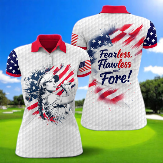 Custom Women’s Golf Polo Shirt – USA Flag Design with Personalized Face | Patriotic Sportswear for Female Golfers Style 4