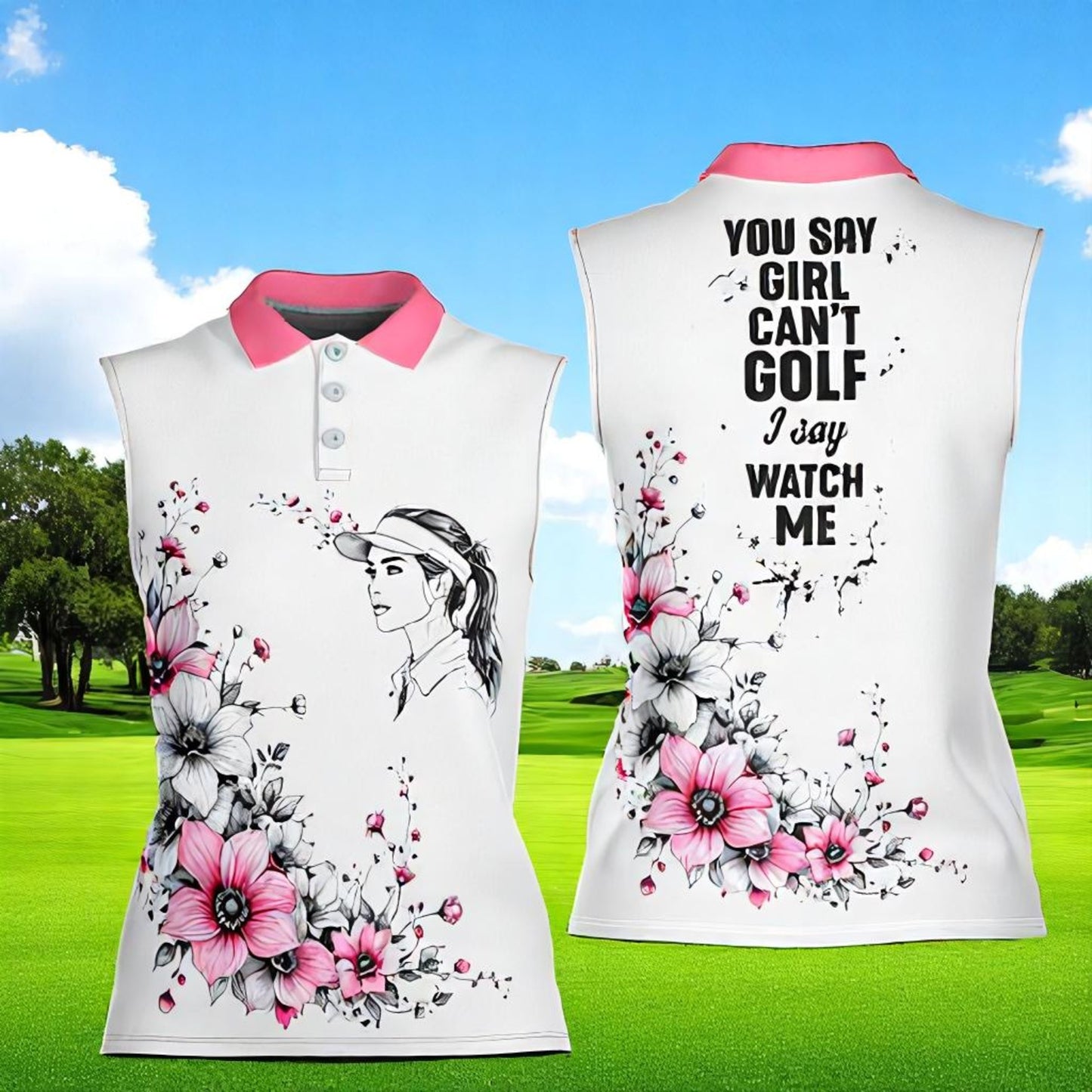 Custom Face Women's Sleeveless Polo Shirt - Stylish Golf Apparel for Women Style 1