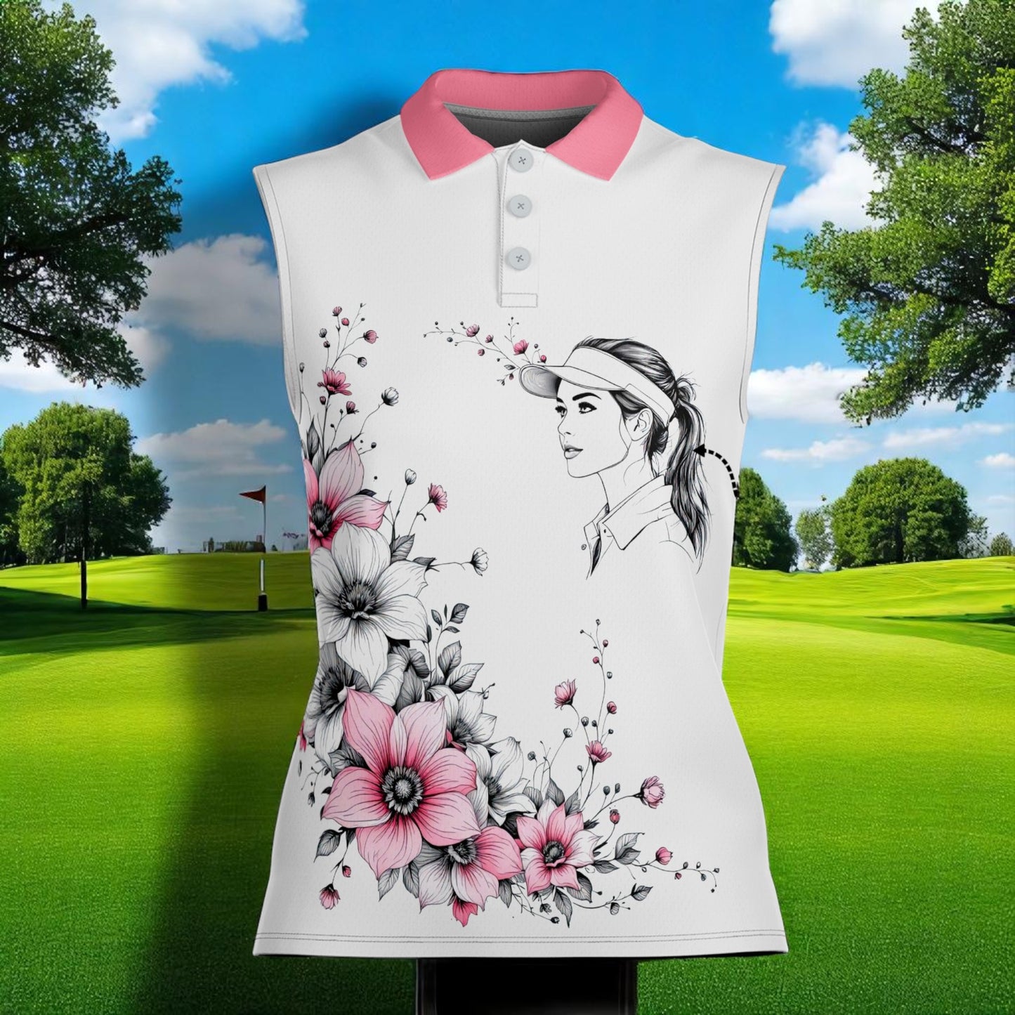 Custom Face Women's Sleeveless Polo Shirt - Stylish Golf Apparel for Women Style 1