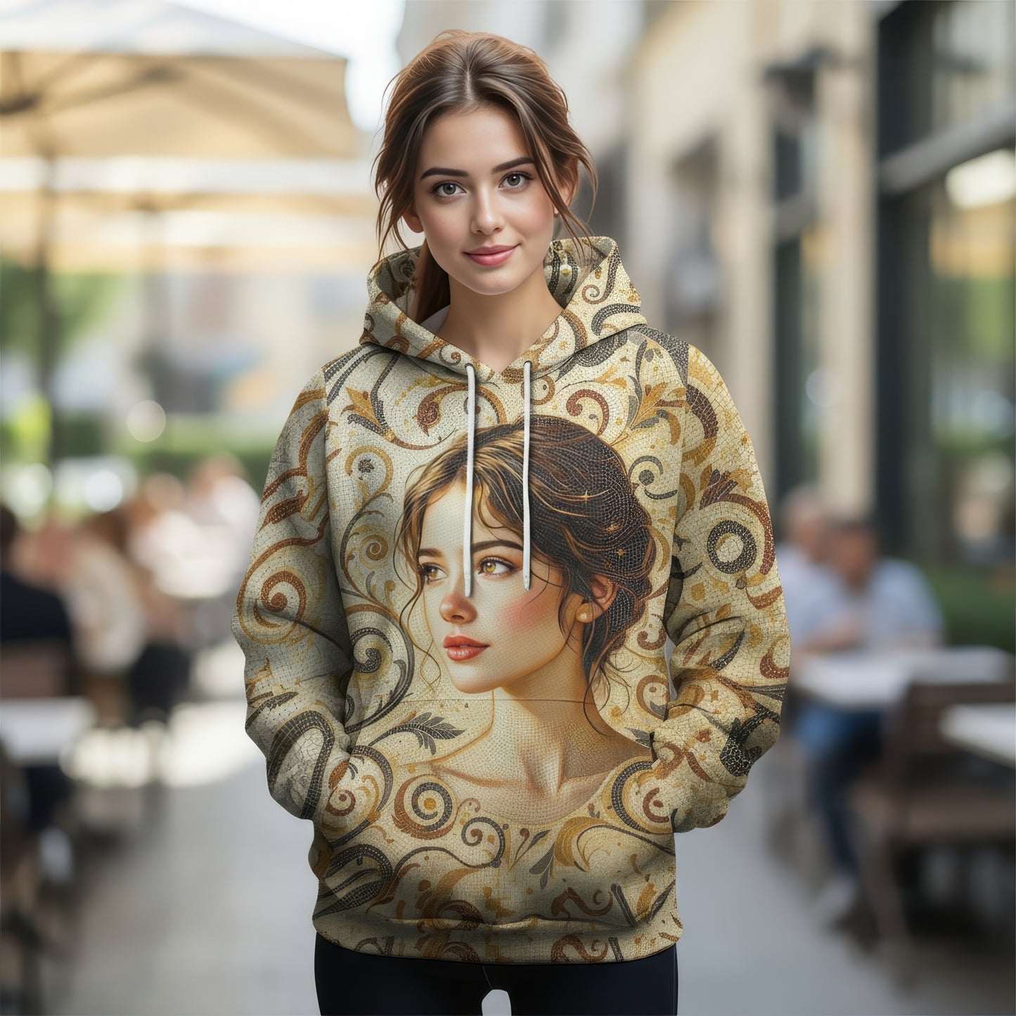 Women’s Custom Face Mosaic Art Hoodie – Personalized Portrait Hoodie from Photo, Artistic Mosaic Style Custom Hoodie Gift for Her Style 1