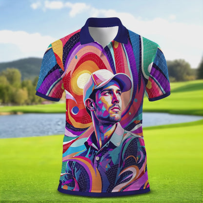 HomyGifts Men's Customized Face Artistic Golf Polo Shirt, Mosaic Art Style, Unique Personalized Golf Polo For Men Style 5