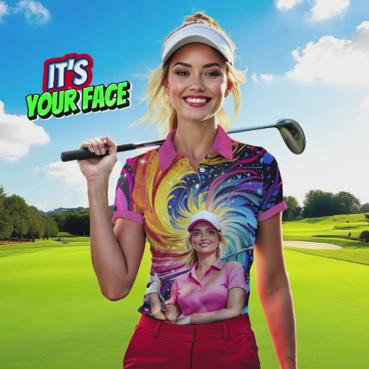 Custom Face Mosaic Art Golf Polo Shirt – Personalized Women's Golfwear Style 6