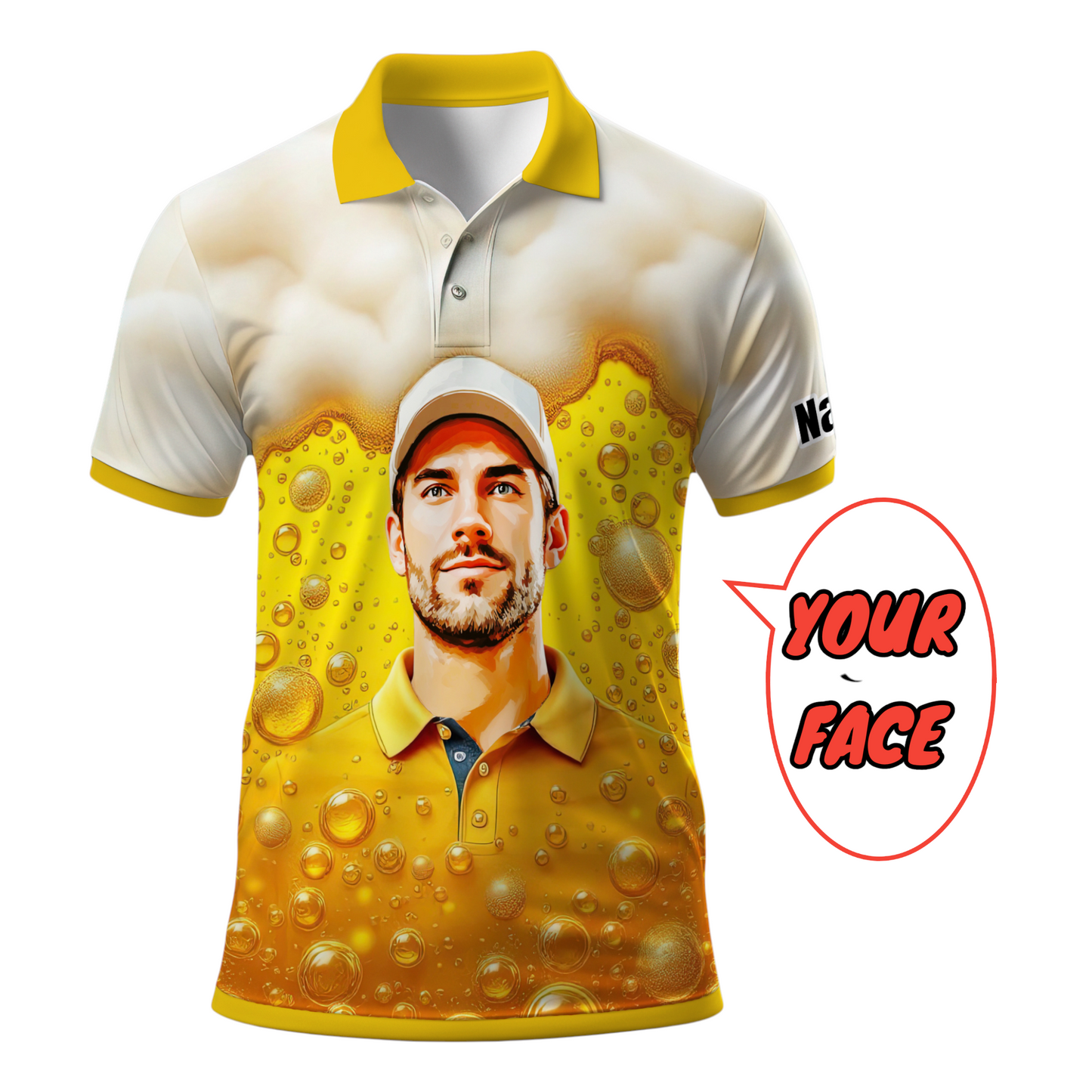 HomyGifts Men's Customized Face Artistic Golf Polo Shirt, Beer pattern Design, Special Gift for Beer & Golf Lovers, Summer Party Outfit, Unique Gift for Men Style 1