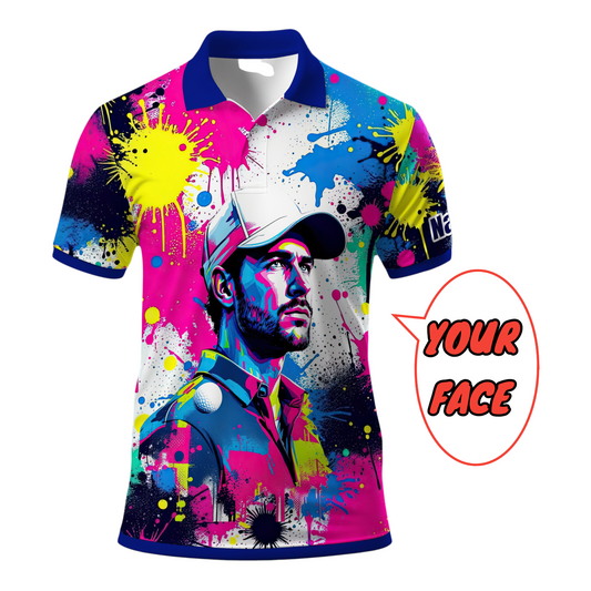 HomyGifts Men's Customized Face Artistic Golf Polo Shirt, Personalized Pop Art Golf Polo, Portrait Gift for Golfers Style 1