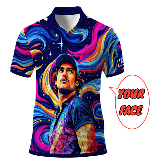 HomyGifts Men's Customized Face Artistic Golf Polo Shirt, Mosaic Art Style, Unique Personalized Golf Polo For Men Style 2