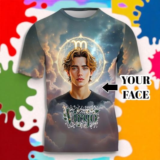 Custom Zodiac Shirt - Surreal Cosmic Art Tee with Your Face | Virgo | Personalized Horoscope Gift