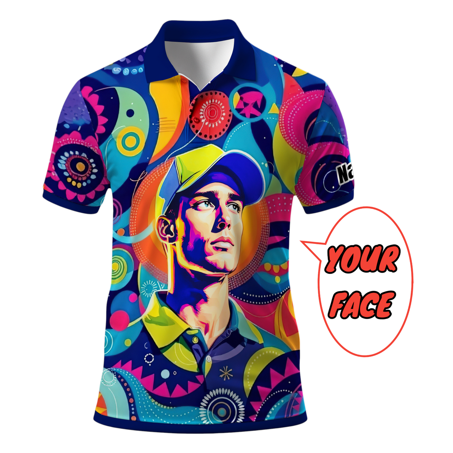 HomyGifts Custom Face Polo Shirt – Personalized Abstract Geometric Art Photo Shirt, Unique Gift for Him & Her