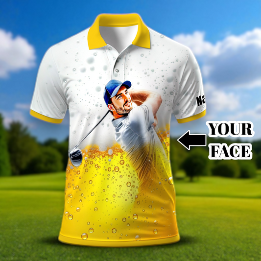 Custom Beer Polo Shirt with Face – Funny Personalized Polo for Beer Lovers, Summer Party Outfit, Unique Gift for Men