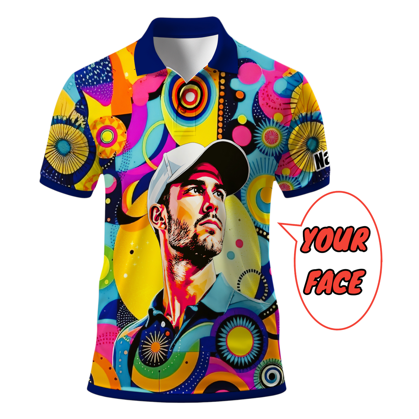 HomyGifts Custom Face Polo Shirt – Personalized Abstract Geometric Art Photo Shirt, Unique Gift for Him & Her