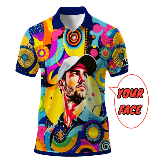 HomyGifts Custom Face Polo Shirt – Personalized Abstract Geometric Art Photo Shirt, Unique Gift for Him & Her