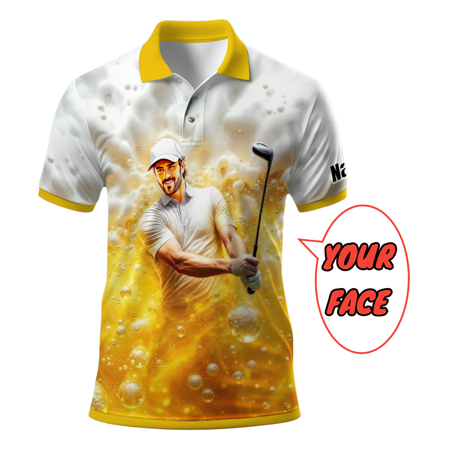 HomyGifts Men's Customized Face Artistic Golf Polo Shirt, Beer pattern Design, Special Gift for Beer & Golf Lovers, Summer Party Outfit, Unique Gift for Men Style 11