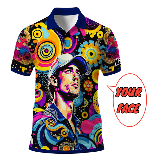 HomyGifts Custom Face Polo Shirt – Personalized Abstract Geometric Art Photo Shirt, Unique Gift for Him & Her