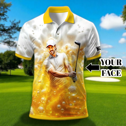 Custom Beer Polo Shirt with Face – Funny Personalized Polo for Beer Lovers, Summer Party Outfit, Unique Gift for Men