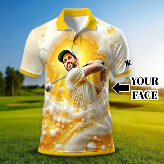 Custom Beer Polo Shirt with Face – Funny Personalized Polo for Beer Lovers, Summer Party Outfit, Unique Gift for Men