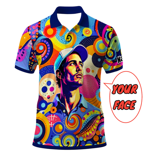 HomyGifts Custom Face Polo Shirt – Personalized Abstract Geometric Art Photo Shirt, Unique Gift for Him & Her