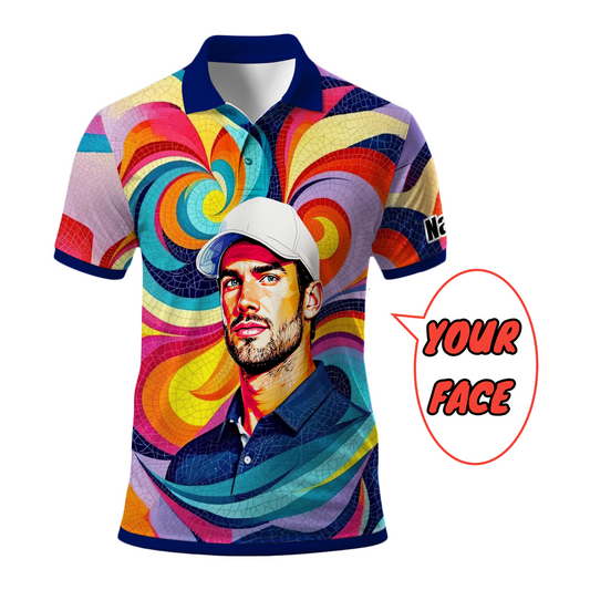 Personalized Mosaic Portrait Polo — Custom Face Mosaic Art Style Shirt Style 12