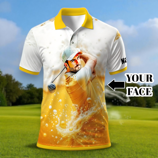 Custom Beer Polo Shirt with Face – Funny Personalized Polo for Beer Lovers, Summer Party Outfit, Unique Gift for Men