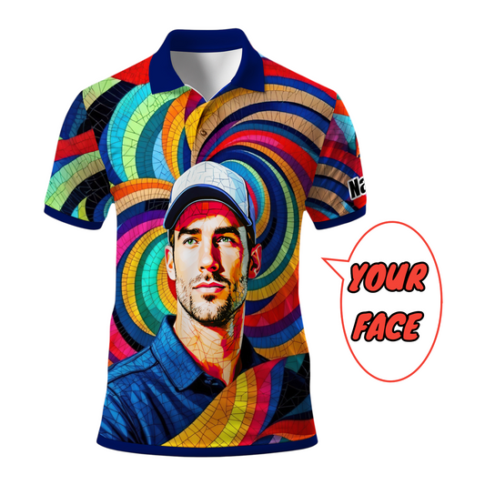 Personalized Mosaic Portrait Polo — Custom Face Mosaic Art Style Shirt Style 13