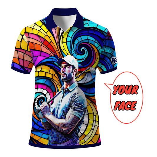 HomyGifts Men's Customized Face Artistic Golf Polo Shirt, Mosaic Art Style, Unique Personalized Golf Polo For Men Style 13