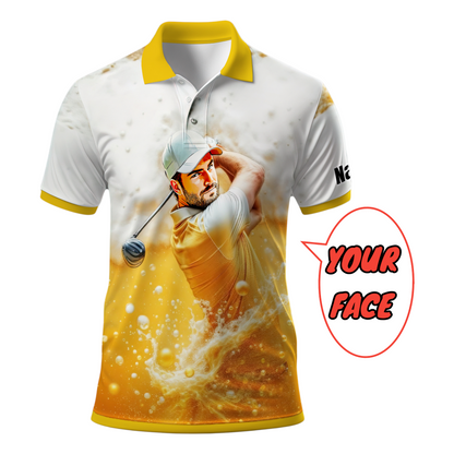 HomyGifts Men's Customized Face Artistic Golf Polo Shirt, Beer pattern Design, Special Gift for Beer & Golf Lovers, Summer Party Outfit, Unique Gift for Men Style 13