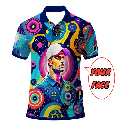 HomyGifts Custom Face Polo Shirt – Personalized Abstract Geometric Art Photo Shirt, Unique Gift for Him & Her