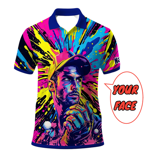 HomyGifts Men's Customized Face Artistic Golf Polo Shirt, Personalized Pop Art Golf Polo, Portrait Gift for Golfers Style 14