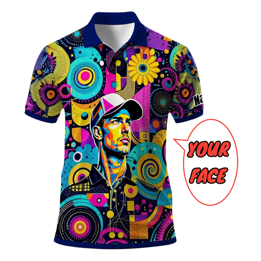 HomyGifts Custom Face Polo Shirt – Personalized Abstract Geometric Art Photo Shirt, Unique Gift for Him & Her