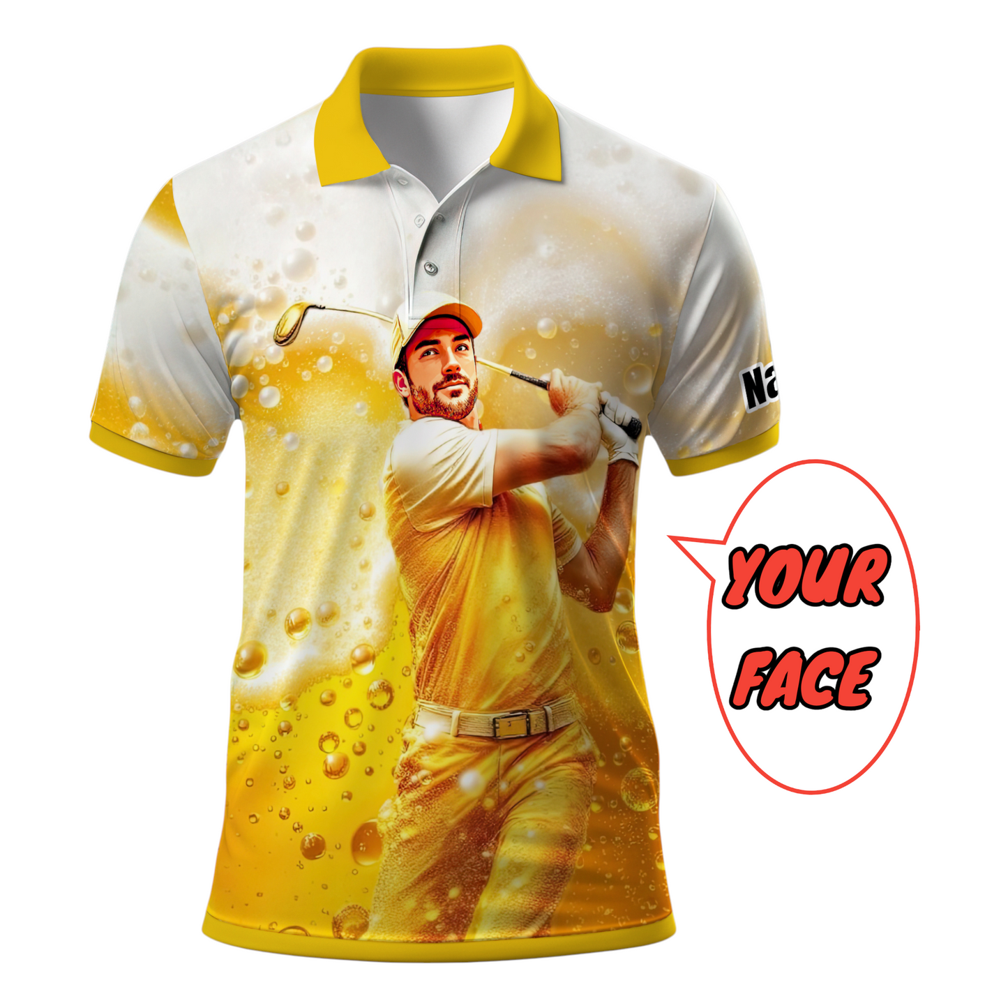HomyGifts Men's Customized Face Artistic Golf Polo Shirt, Beer pattern Design, Special Gift for Beer & Golf Lovers, Summer Party Outfit, Unique Gift for Men Style 14