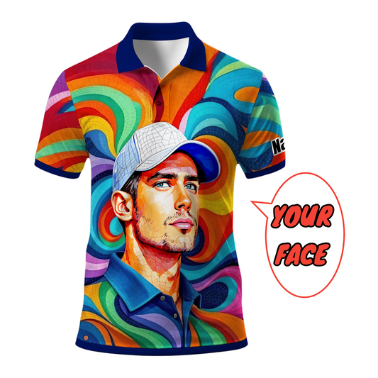 Personalized Mosaic Portrait Polo — Custom Face Mosaic Art Style Shirt Style 14