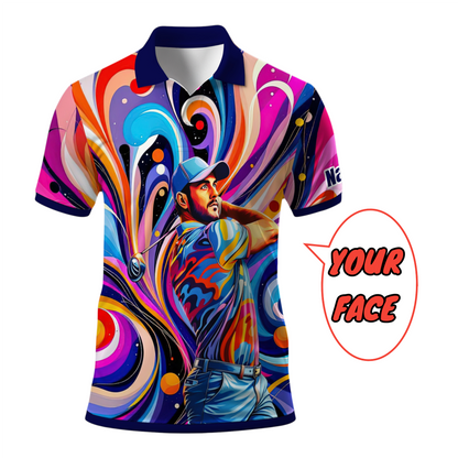 HomyGifts Men's Customized Face Artistic Golf Polo Shirt, Mosaic Art Style, Unique Personalized Golf Polo For Men Style 14