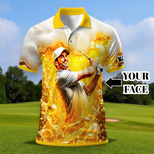 Custom Beer Polo Shirt with Face – Funny Personalized Polo for Beer Lovers, Summer Party Outfit, Unique Gift for Men