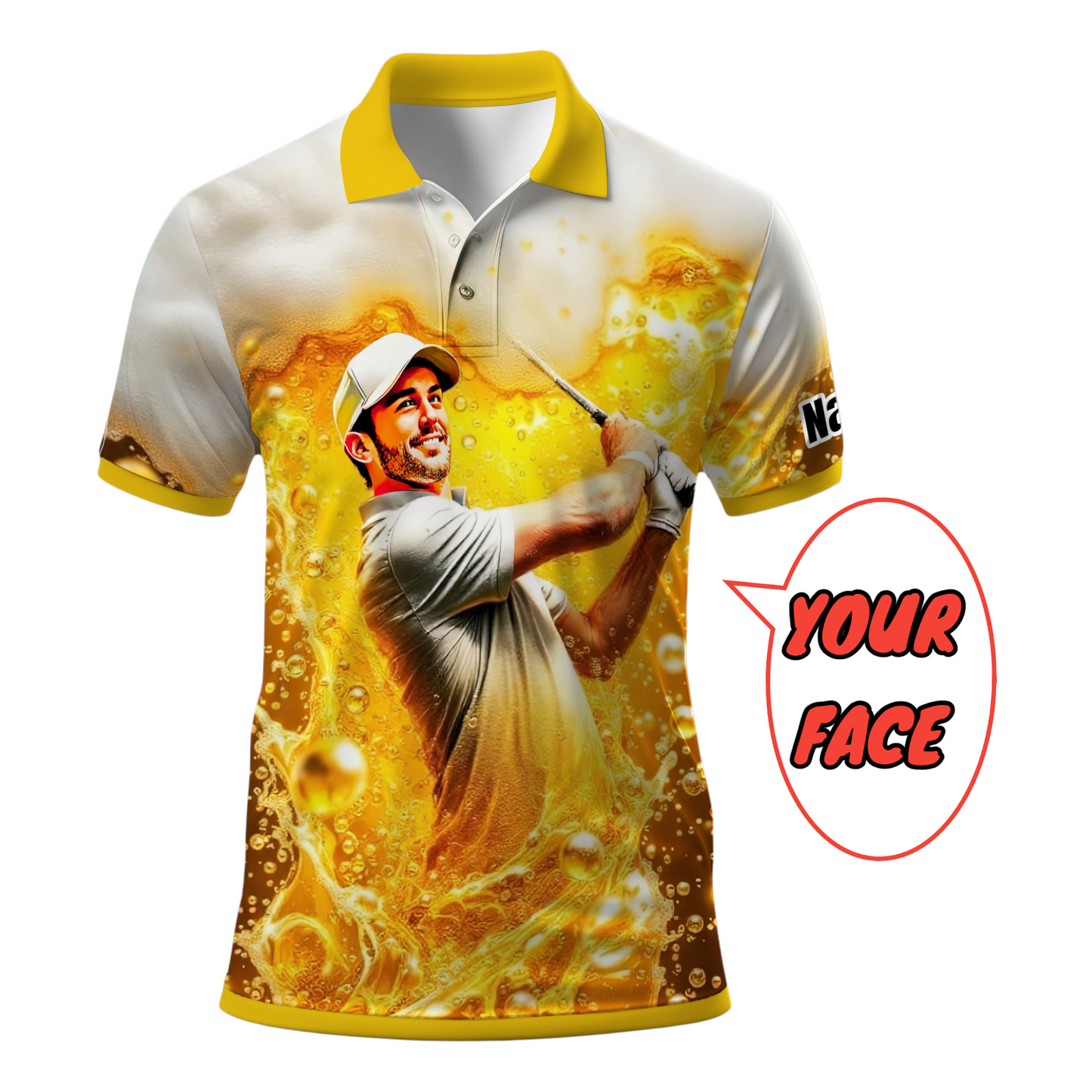 HomyGifts Men's Customized Face Artistic Golf Polo Shirt, Beer pattern Design, Special Gift for Beer & Golf Lovers, Summer Party Outfit, Unique Gift for Men Style 15