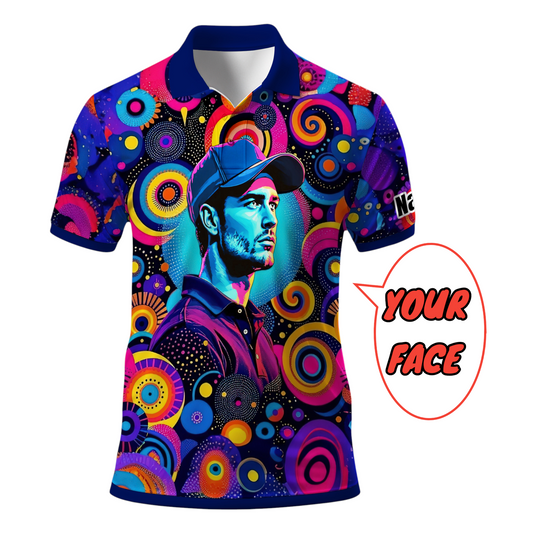 HomyGifts Custom Face Polo Shirt – Personalized Abstract Geometric Art Photo Shirt, Unique Gift for Him & Her