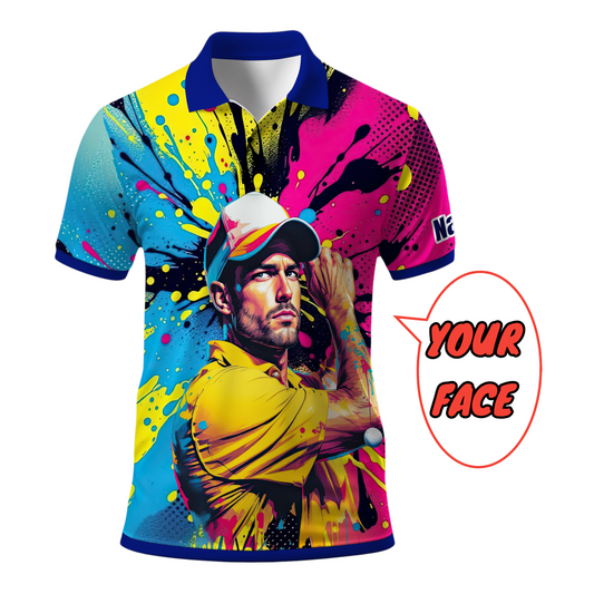 HomyGifts Men's Customized Face Artistic Golf Polo Shirt, Personalized Pop Art Golf Polo, Portrait Gift for Golfers Style 15