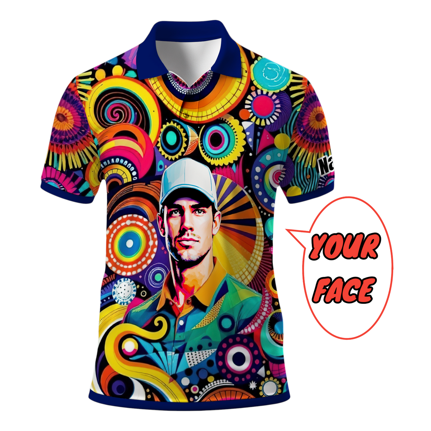 HomyGifts Custom Face Polo Shirt – Personalized Abstract Geometric Art Photo Shirt, Unique Gift for Him & Her