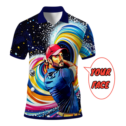 HomyGifts Men's Customized Face Artistic Golf Polo Shirt, Mosaic Art Style, Unique Personalized Golf Polo For Men Style 19