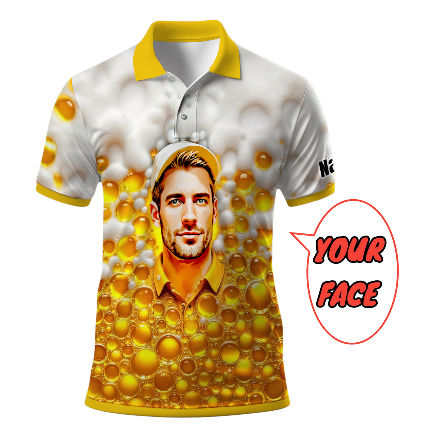 HomyGifts Men's Customized Face Artistic Golf Polo Shirt, Beer pattern Design, Special Gift for Beer & Golf Lovers, Summer Party Outfit, Unique Gift for Men Style 2