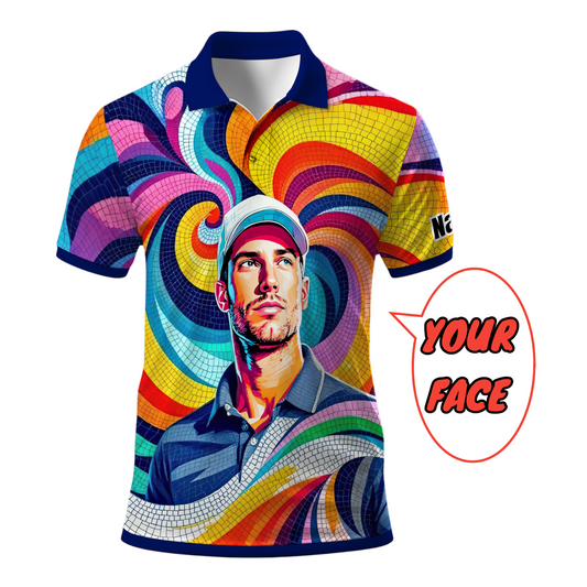 Personalized Mosaic Portrait Polo — Custom Face Mosaic Art Style Shirt Style 2