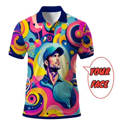 HomyGifts Custom Face Polo Shirt – Personalized Abstract Geometric Art Photo Shirt, Unique Gift for Him & Her