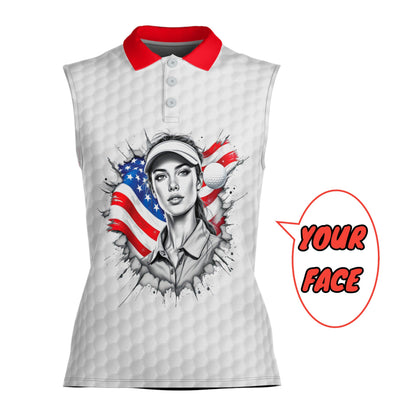 Fearless, Flawless, Fore! Women's Custom Sleeveless Golf Polo Shirt - Patriotic & Personalized Style 2