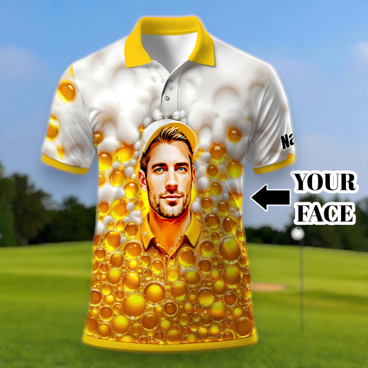 Custom Beer Polo Shirt with Face – Funny Personalized Polo for Beer Lovers, Summer Party Outfit, Unique Gift for Men
